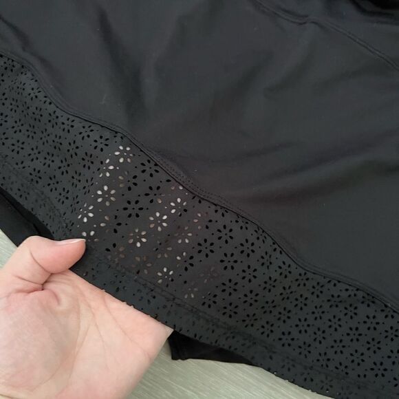 FILA Black Tennis skirt Pickleball Skort  laser cut hem sz L - Picture 2 of 6